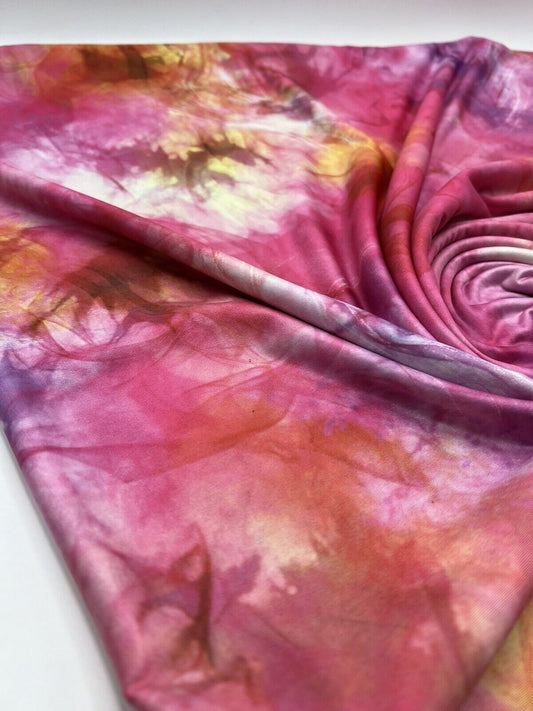 Pink Orange Mix Print Soft Touch Stretch Fabric