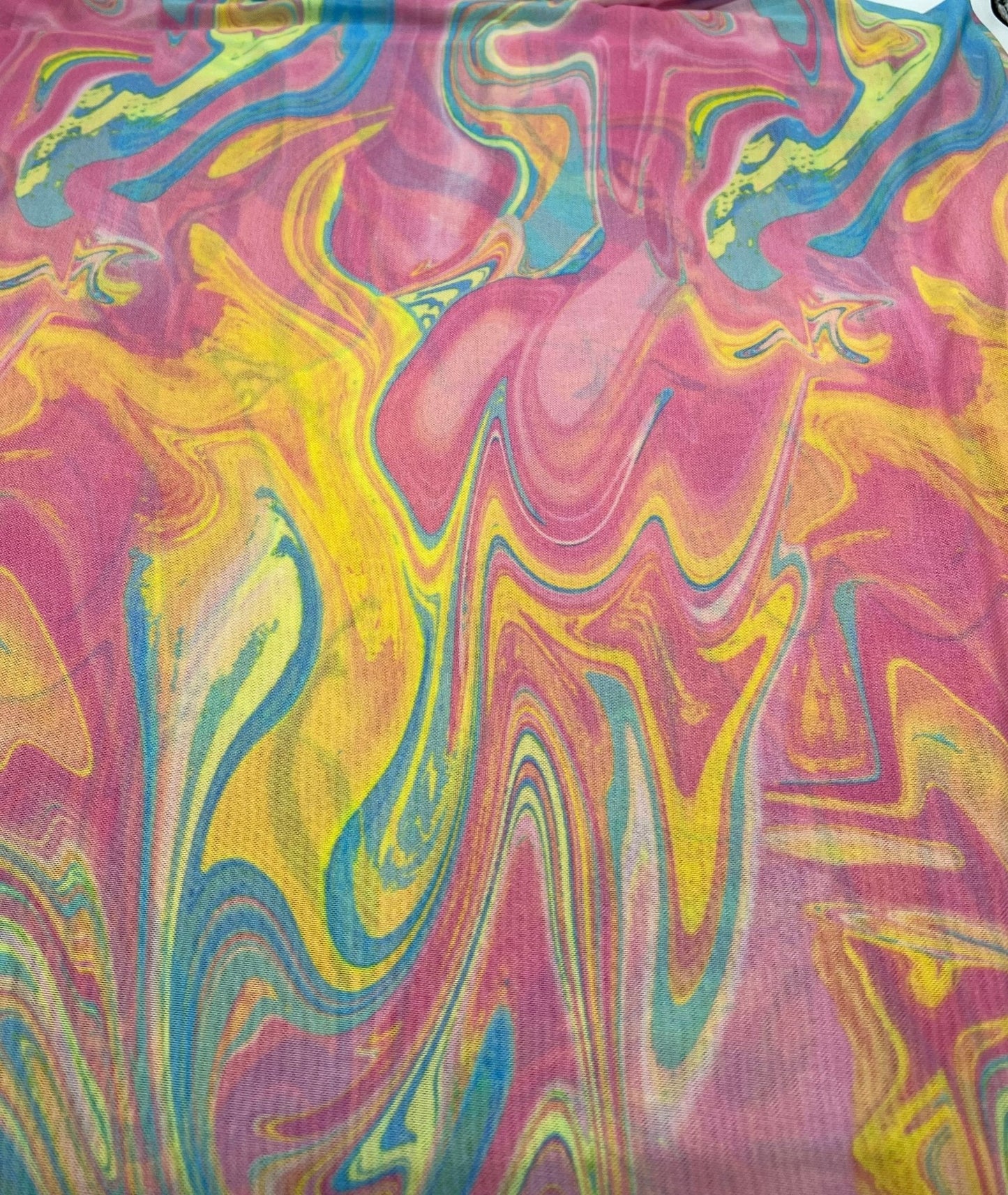 Pink Paint Mix Print Mesh Fabric Stretch