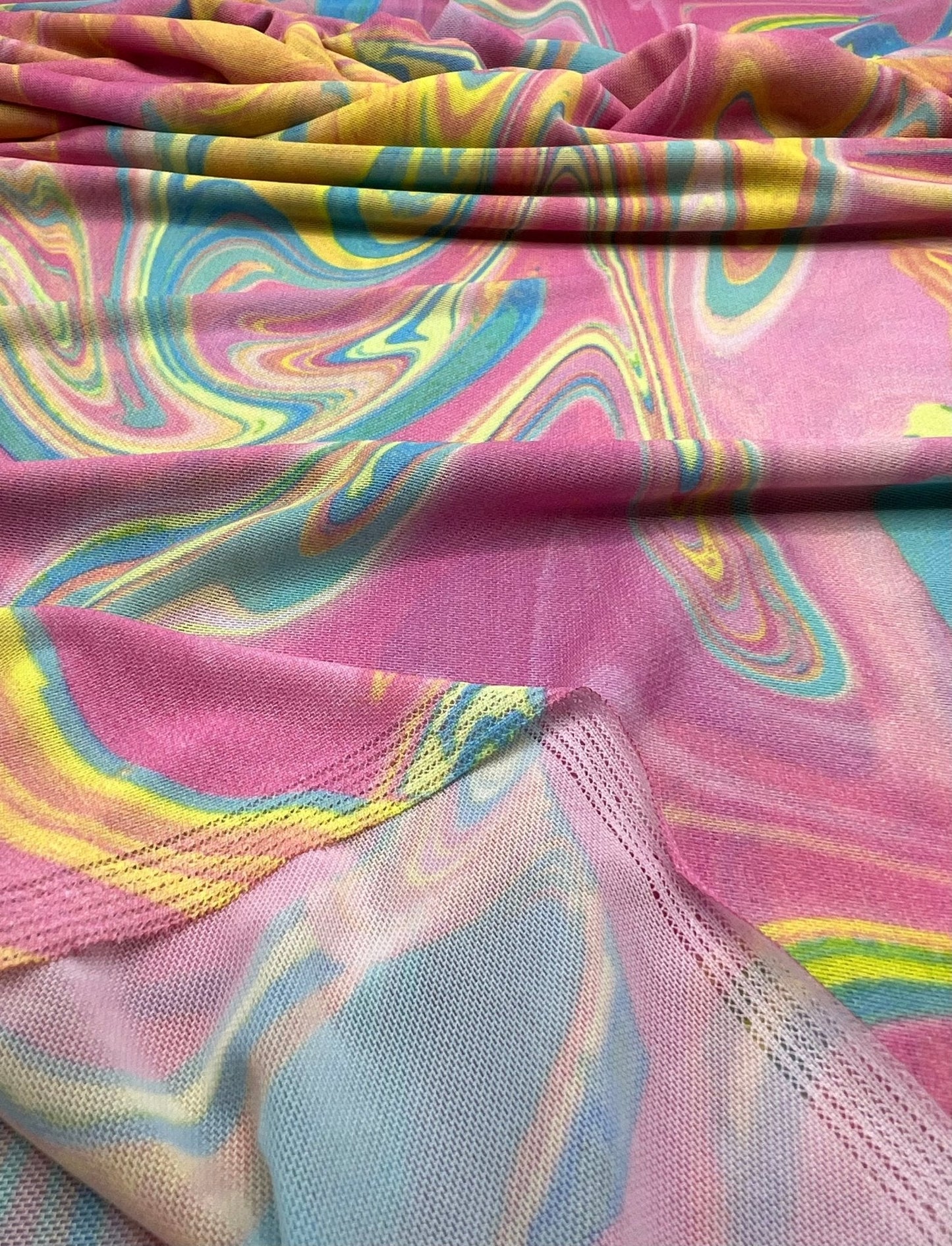 Pink Paint Mix Print Mesh Fabric Stretch