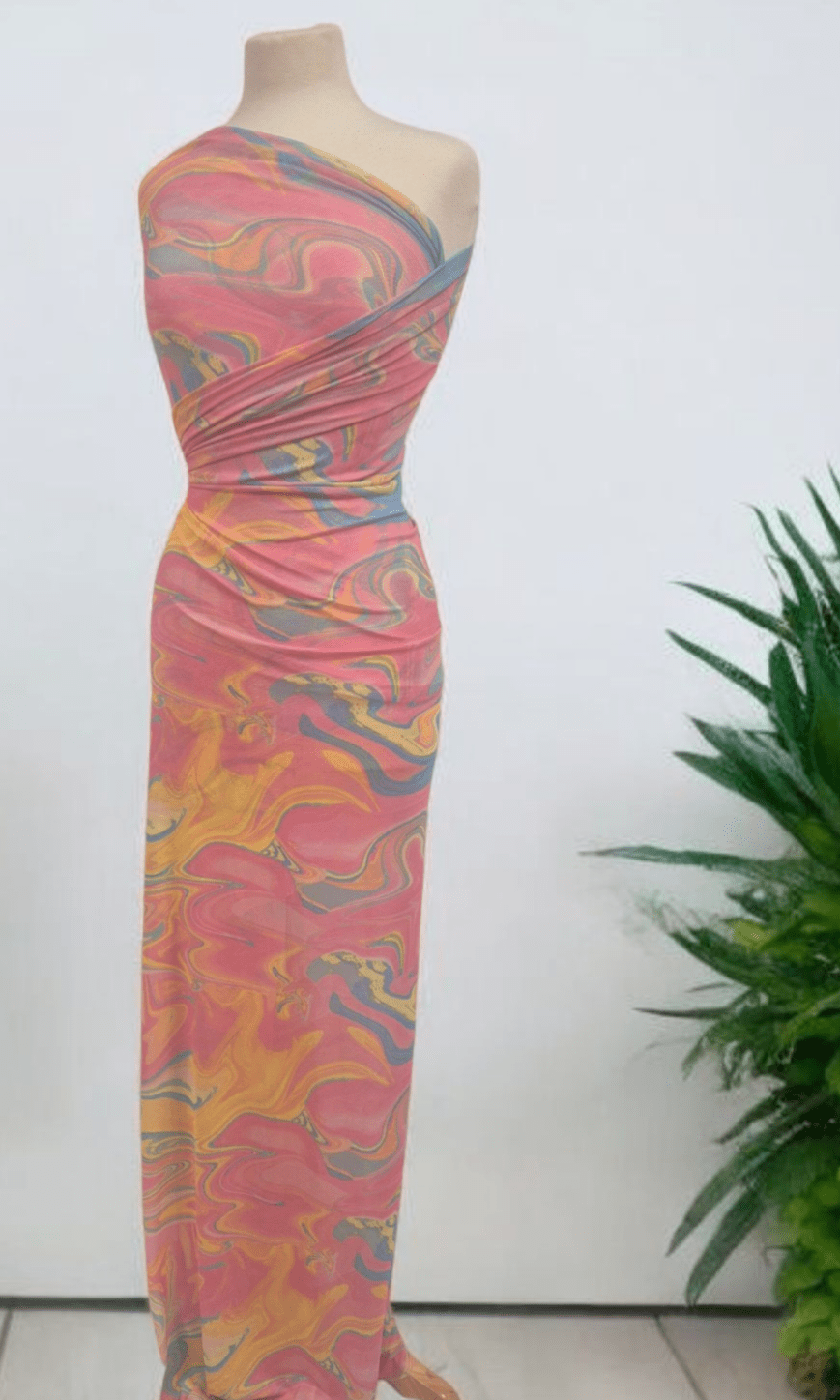 Pink Paint Mix Print Mesh Fabric Stretch