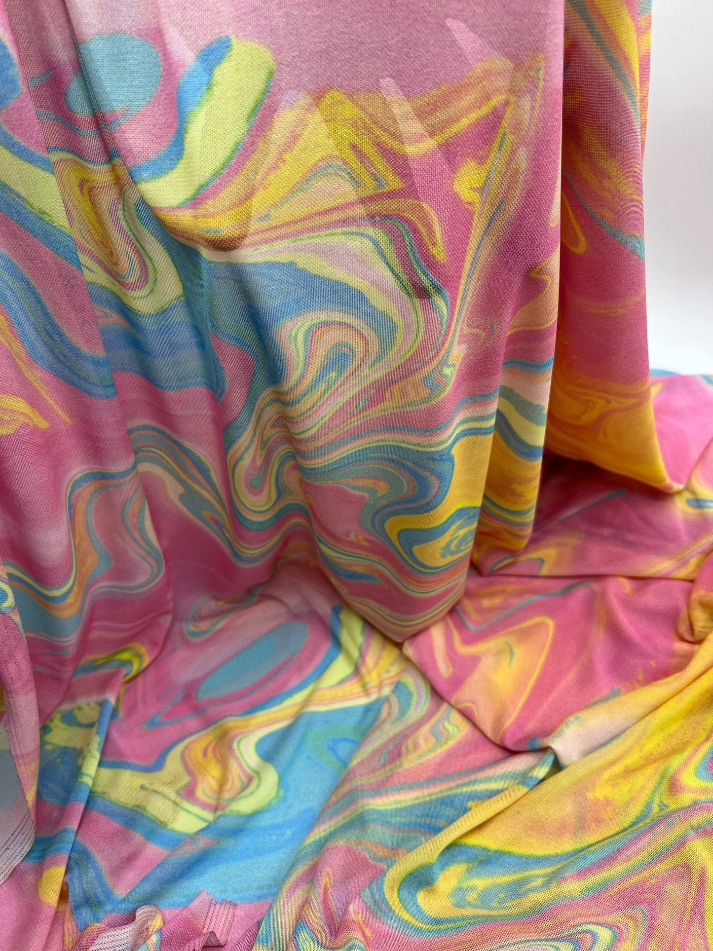Pink Paint Mix Print Mesh Fabric Stretch