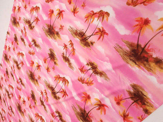 Pink Palm Tree Printed Scuba Crepe Jersey Fabric 4 Way Stretch
