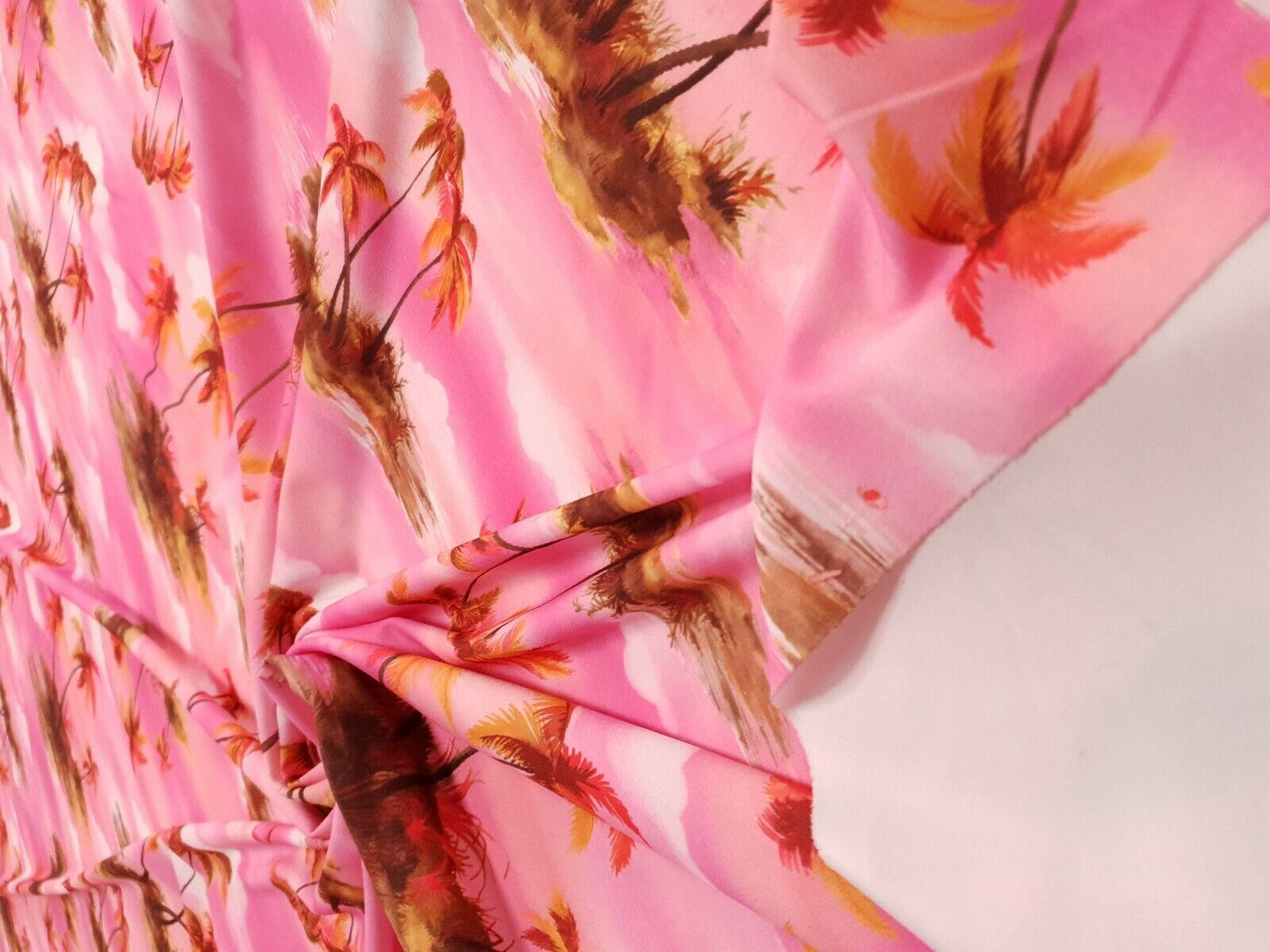 Pink Palm Tree Printed Scuba Crepe Jersey Fabric 4 Way Stretch