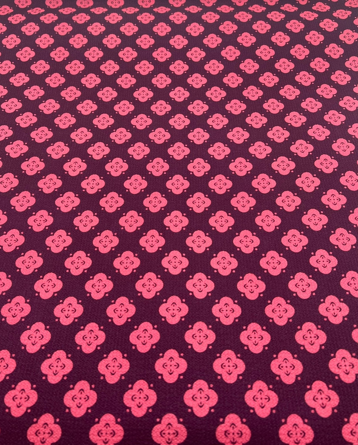 Pink Pattern Print Lightweight Bubble Crepe Fabric