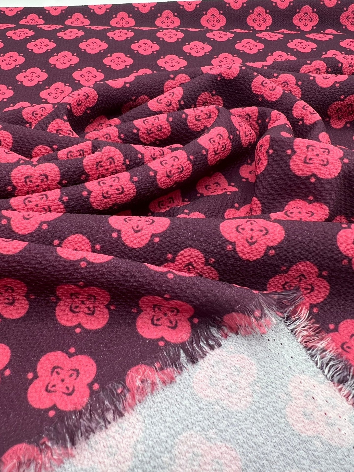 Pink Pattern Print Lightweight Bubble Crepe Fabric
