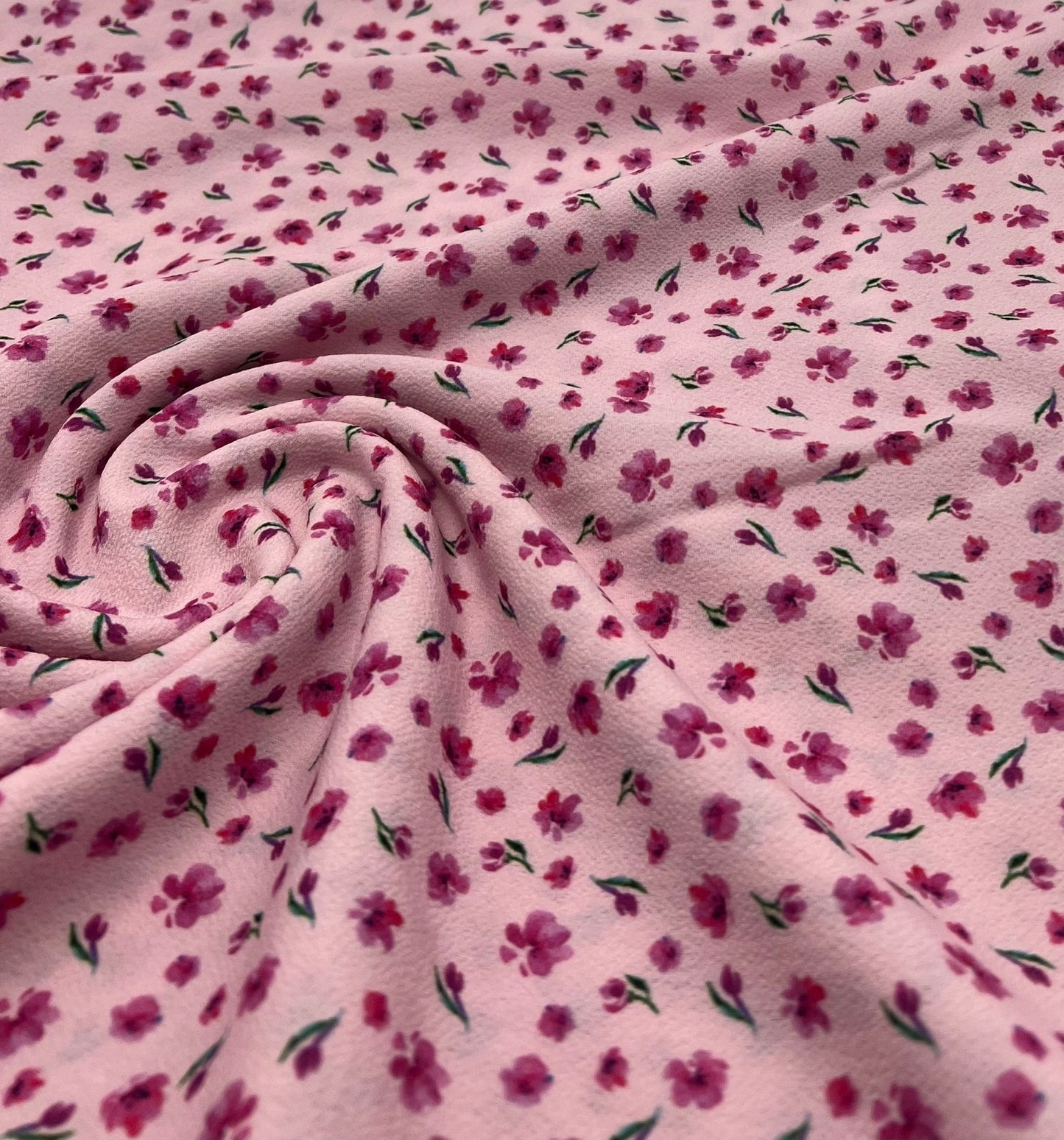 Pink Pink Ditsy Print Lightweight Bubble Crepe Fabric