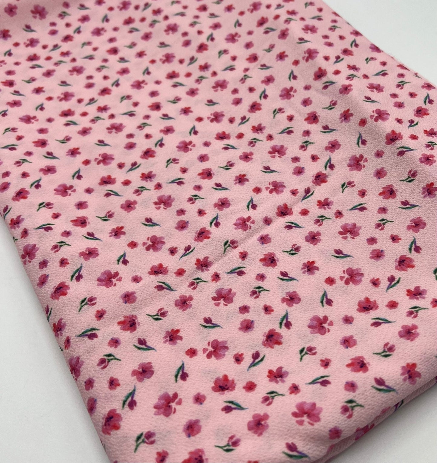 Pink Pink Ditsy Print Lightweight Bubble Crepe Fabric