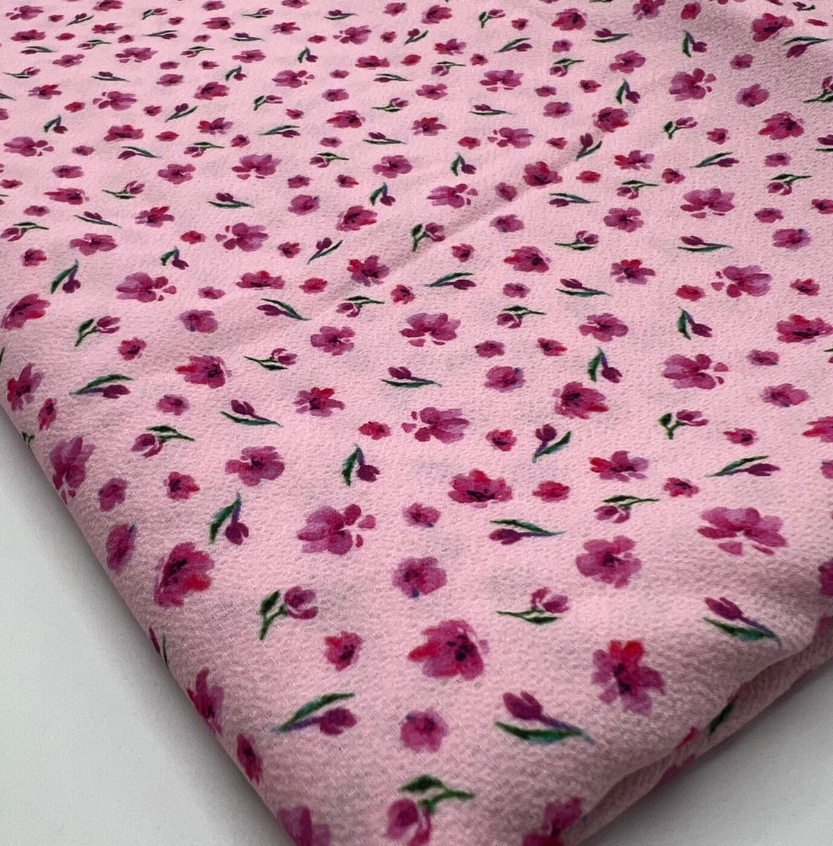 Pink Pink Ditsy Print Lightweight Bubble Crepe Fabric