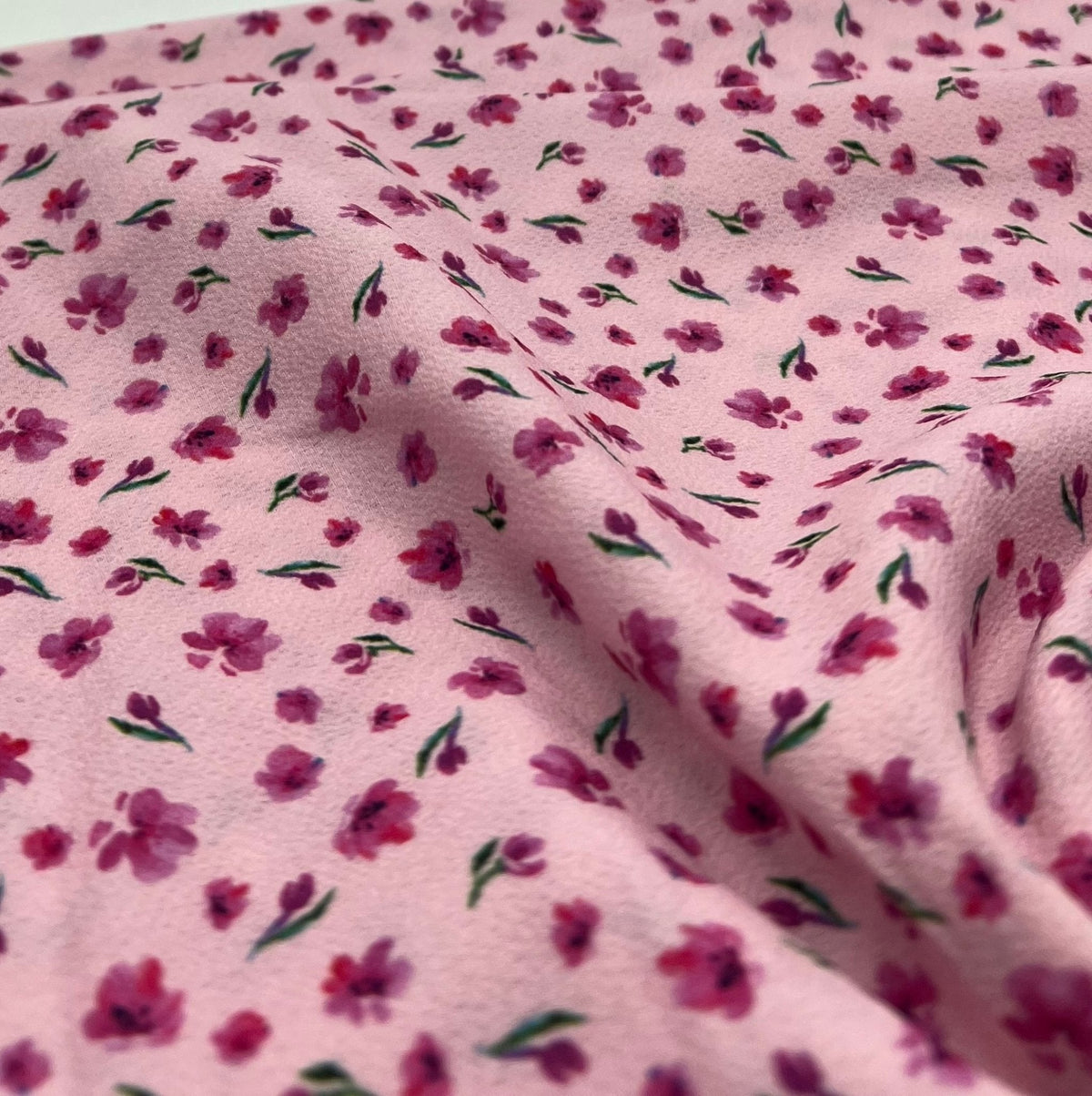 Pink Pink Ditsy Print Lightweight Bubble Crepe Fabric