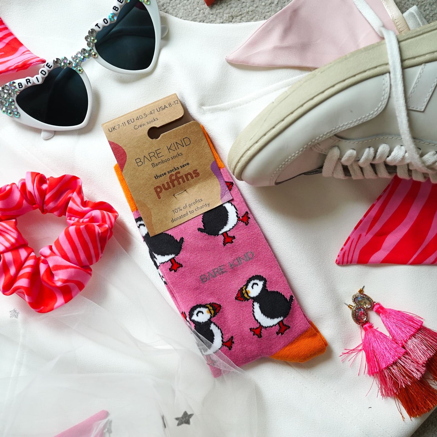 Save the Pink Puffin Bamboo Socks