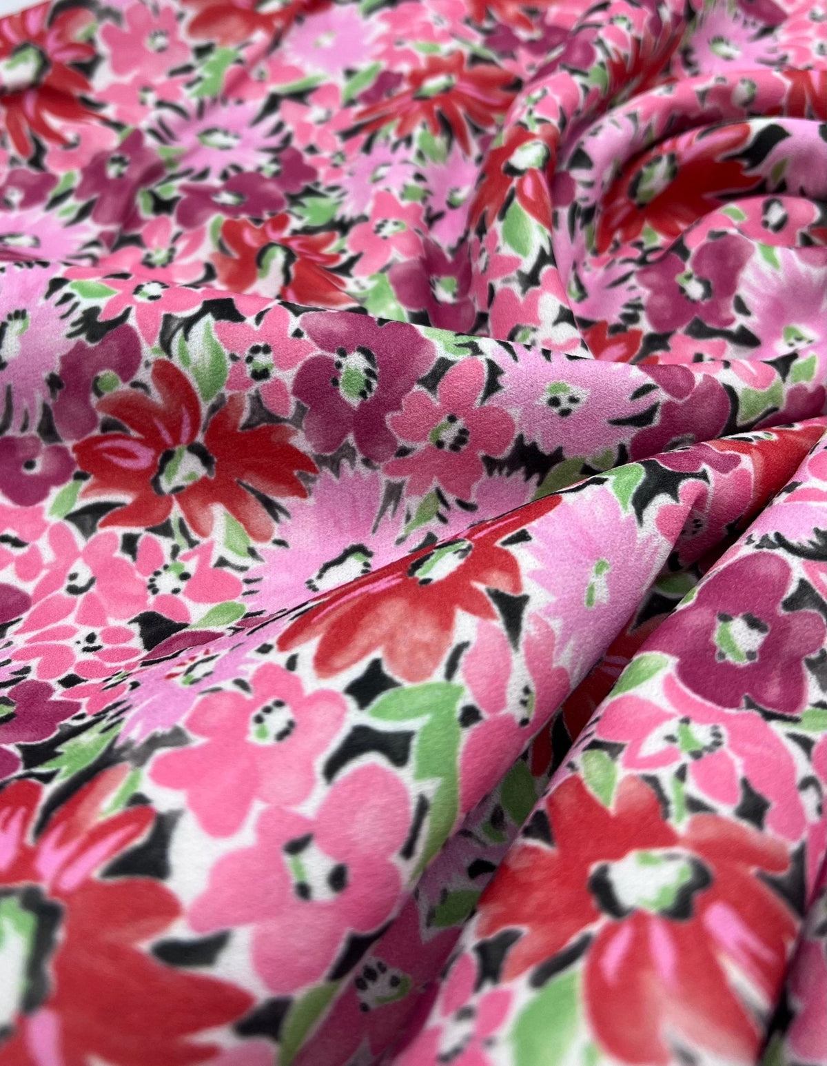 Pink & Purple Mix Floral Printed Scuba Crepe Jersey Fabric 4 Way Stretch