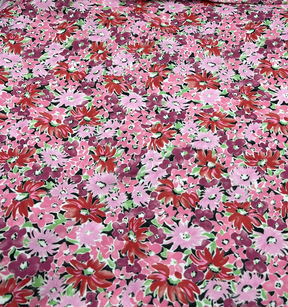 Pink & Purple Mix Floral Printed Scuba Crepe Jersey Fabric 4 Way Stretch