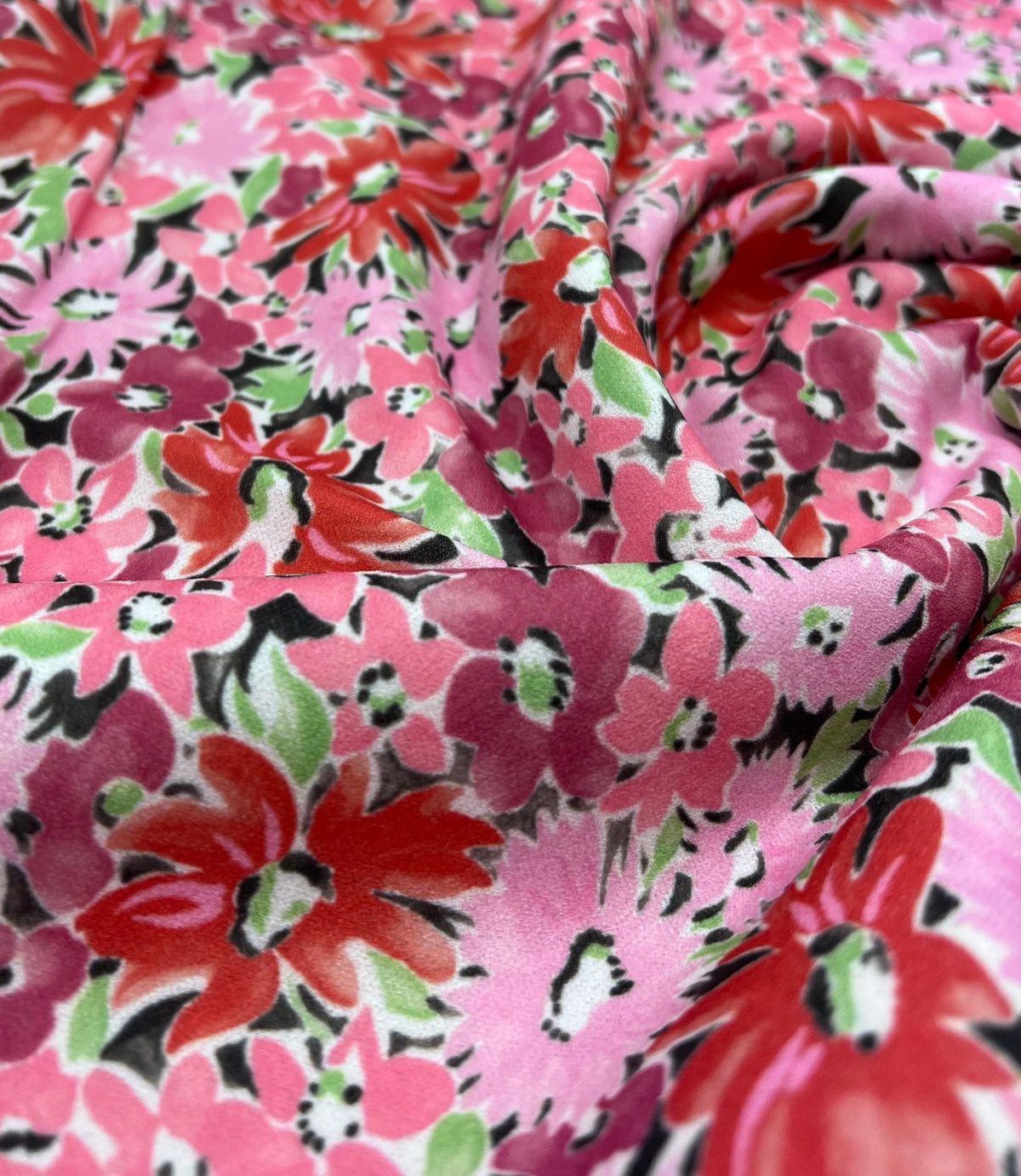 Pink & Purple Mix Floral Printed Scuba Crepe Jersey Fabric 4 Way Stretch