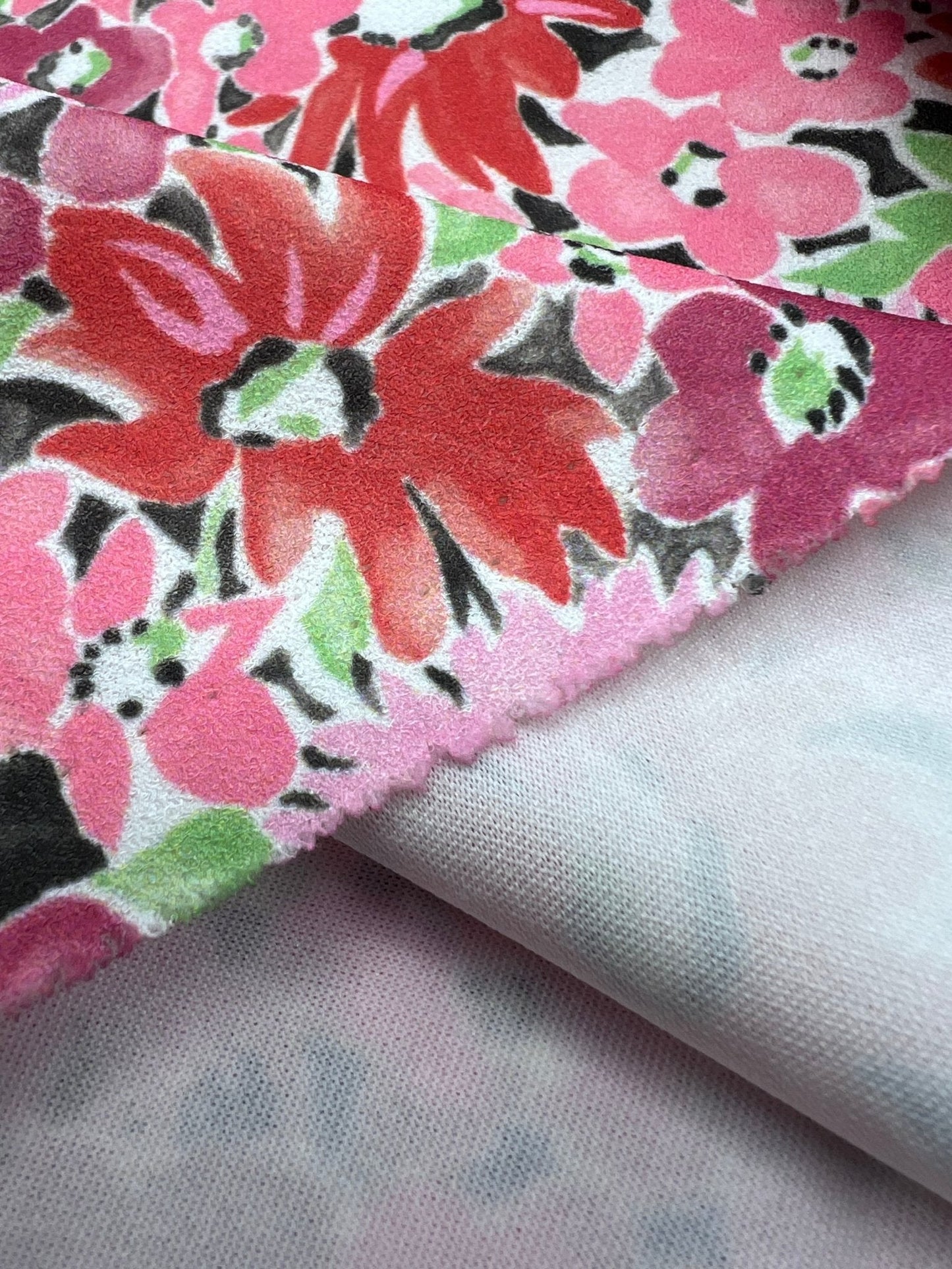 Pink & Purple Mix Floral Printed Scuba Crepe Jersey Fabric 4 Way Stretch