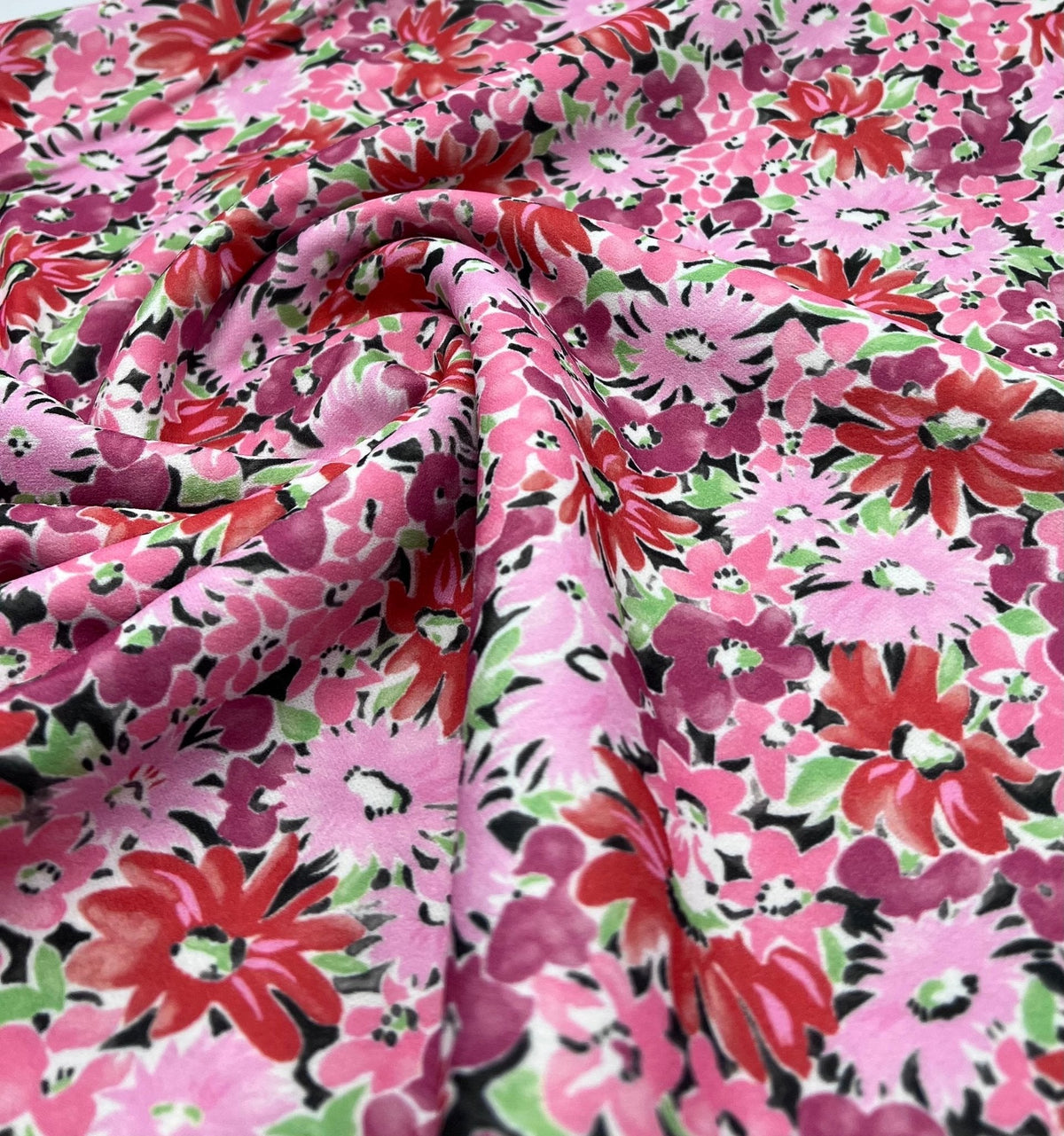 Pink & Purple Mix Floral Printed Scuba Crepe Jersey Fabric 4 Way Stretch