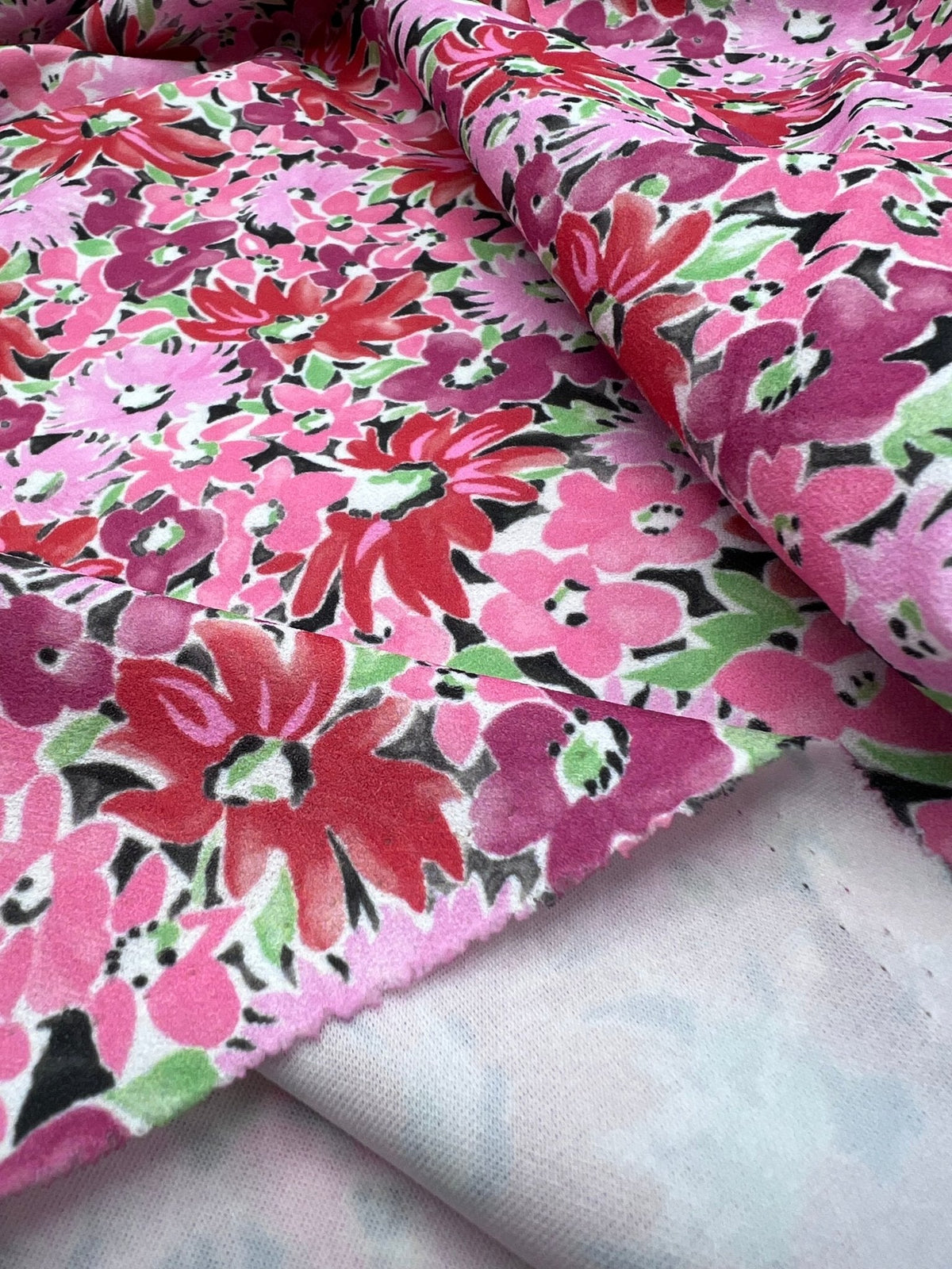 Pink & Purple Mix Floral Printed Scuba Crepe Jersey Fabric 4 Way Stretch