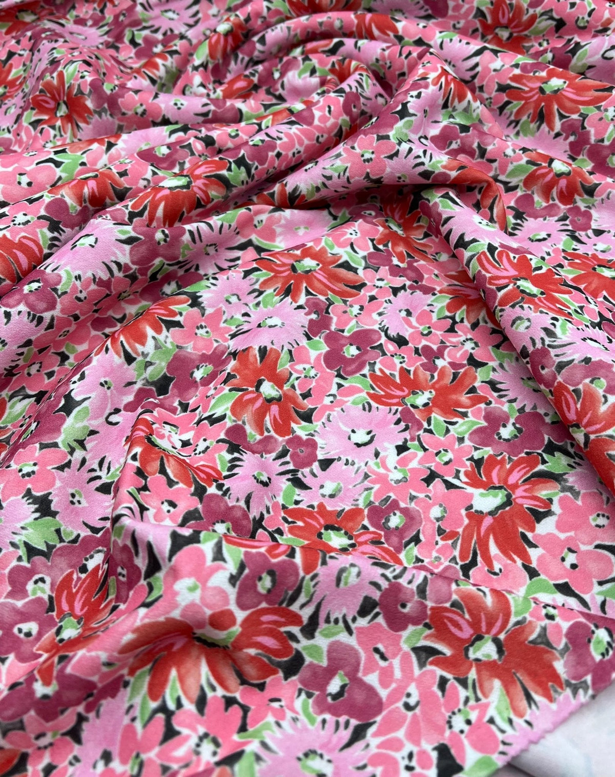 Pink & Purple Mix Floral Printed Scuba Crepe Jersey Fabric 4 Way Stretch