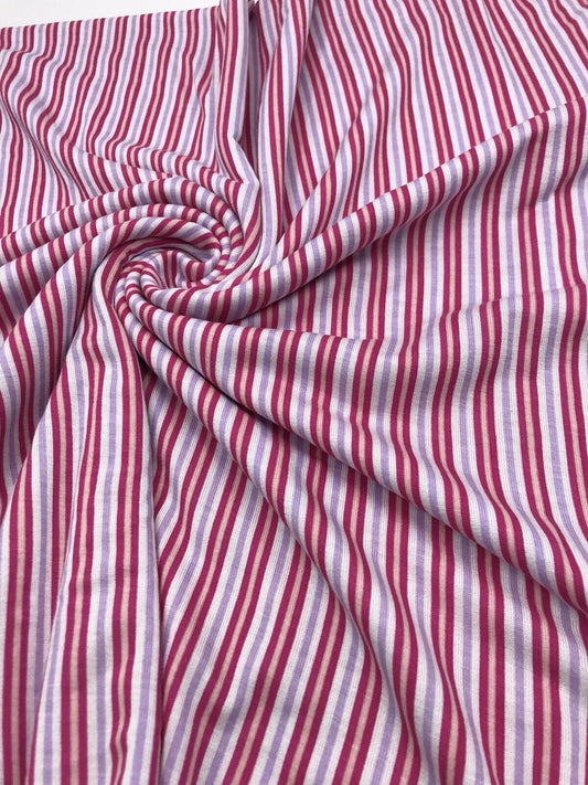 Pink & Purple Vertical Stripe Print Viscose Elastane Fabric