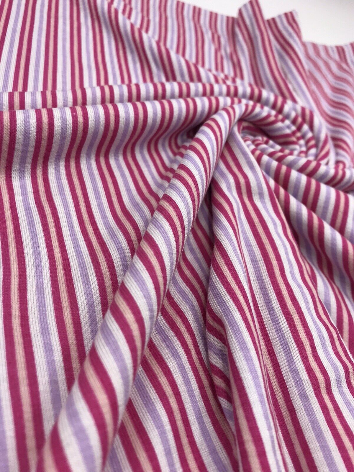 Pink & Purple Vertical Stripe Print Viscose Elastane Fabric