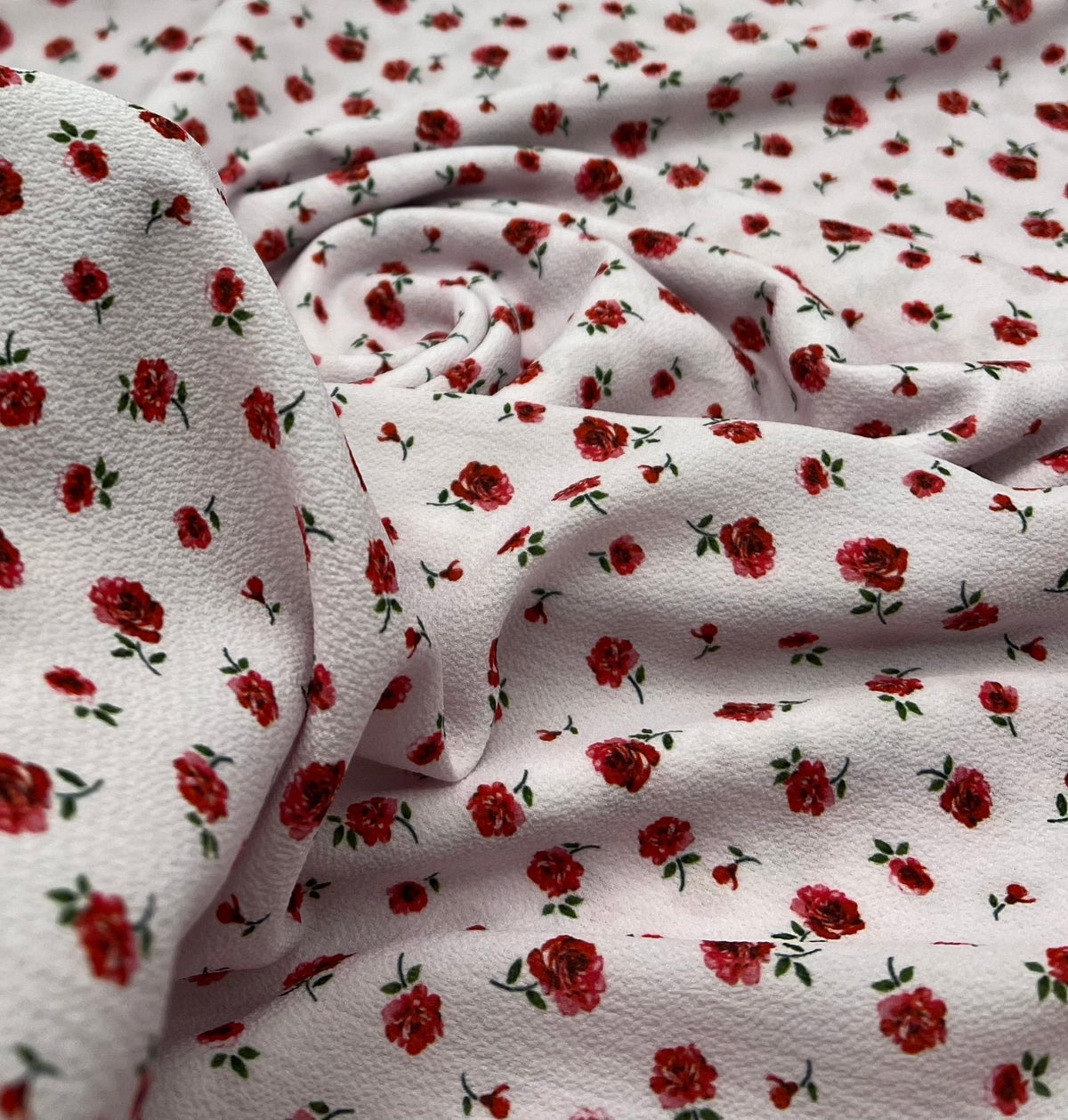 Pink Rose Ditsy Print Lightweight Bubble Crepe Fabric