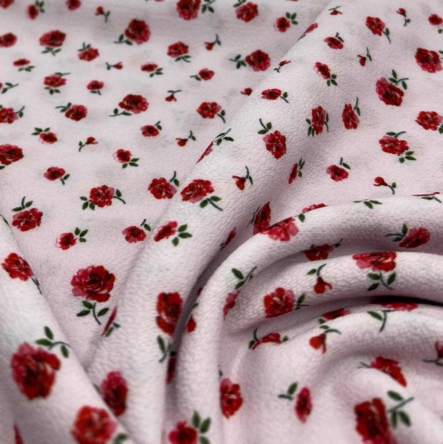 Pink Rose Ditsy Print Lightweight Bubble Crepe Fabric