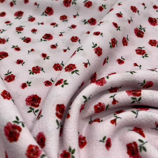 Pink Rose Ditsy Print Lightweight Bubble Crepe Fabric