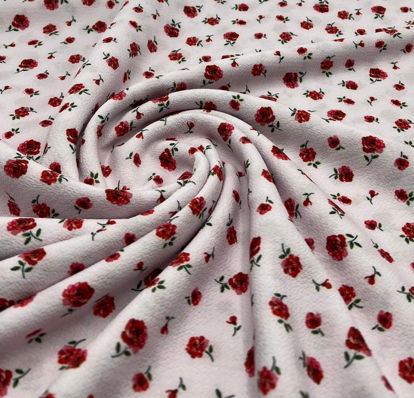 Pink Rose Ditsy Print Lightweight Bubble Crepe Fabric