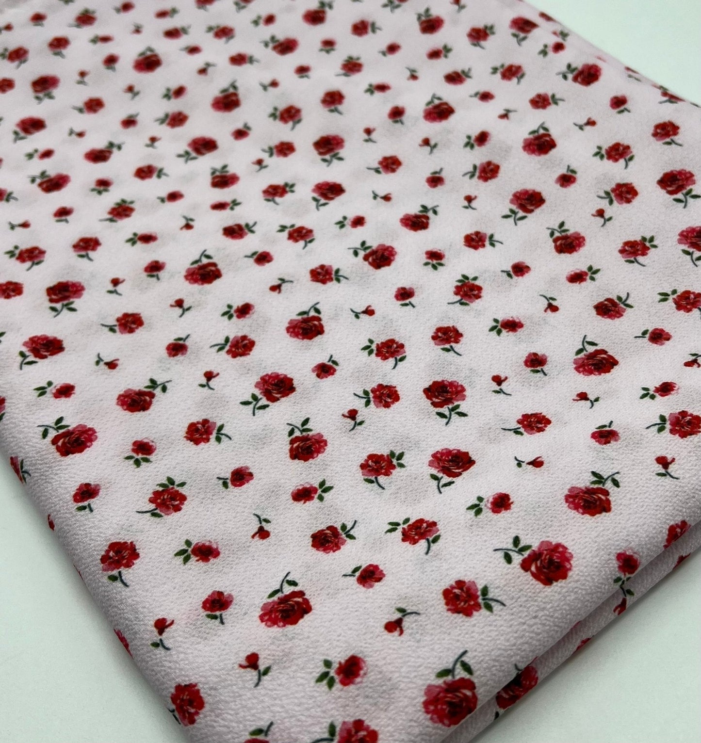 Pink Rose Ditsy Print Lightweight Bubble Crepe Fabric