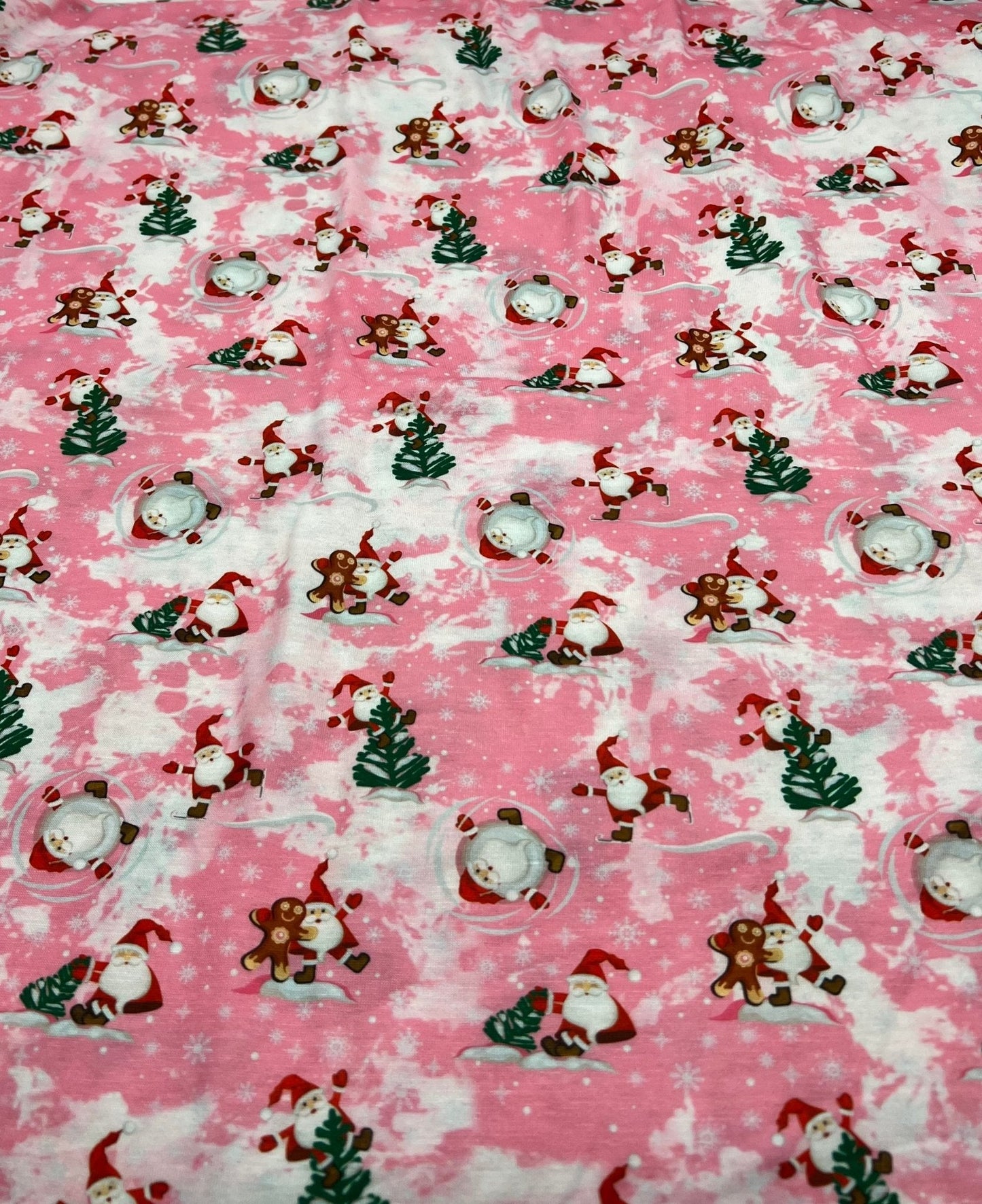 Pink Santa Print Soft Spun Poly Stretch Fabric