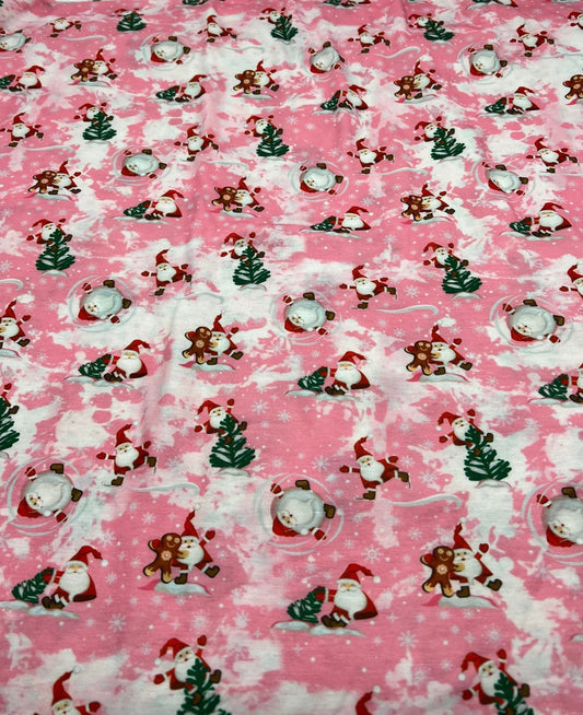 Pink Santa Print Soft Spun Poly Stretch Fabric