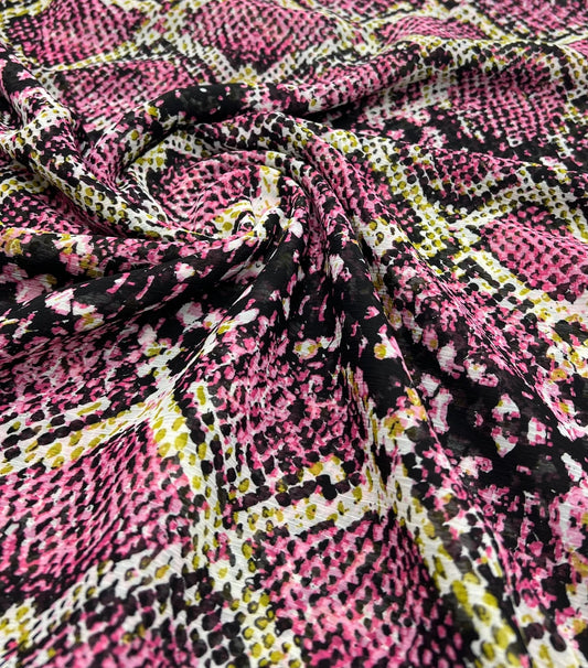 Pink Snake Printed Chiffon Dress Fabric