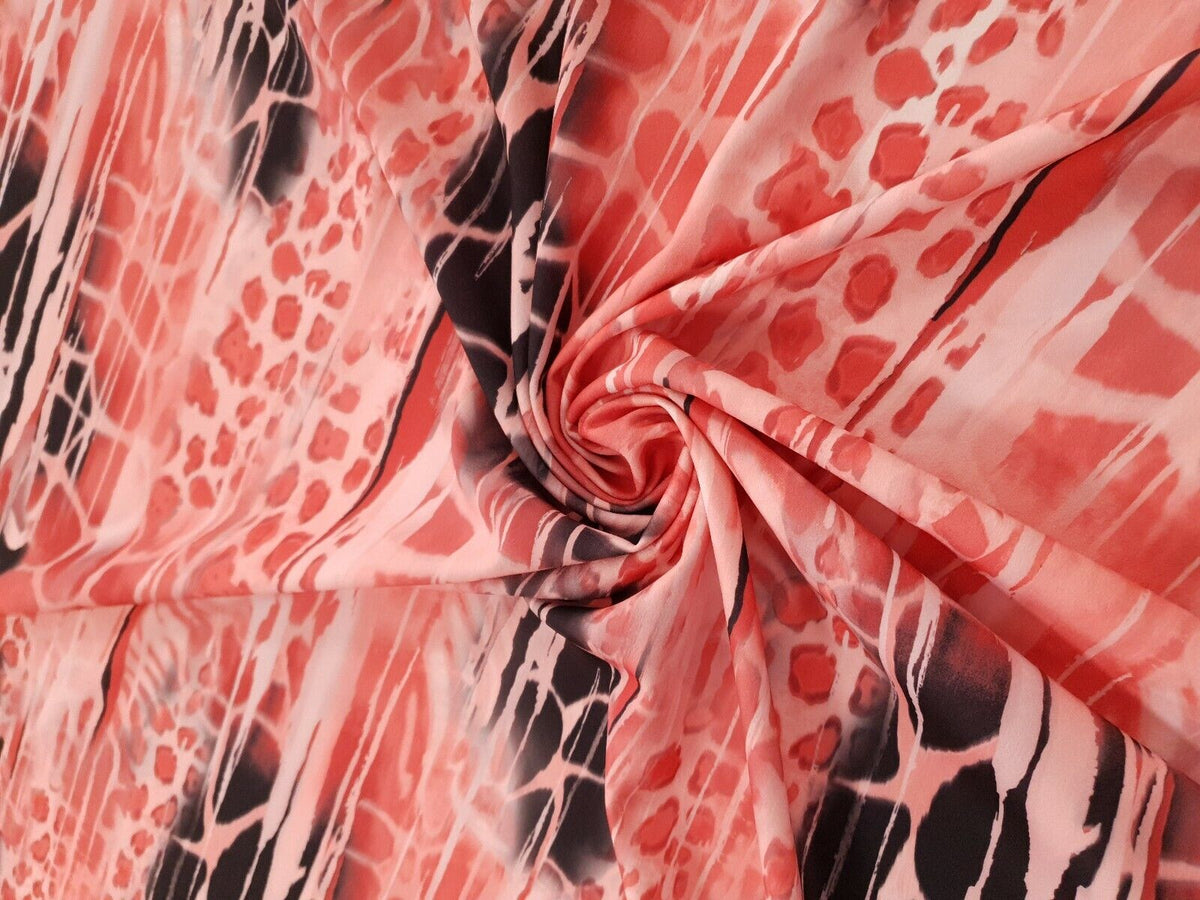 Pink Snake Printed Plain Scuba 4 Way Stretch Jersey Fabric