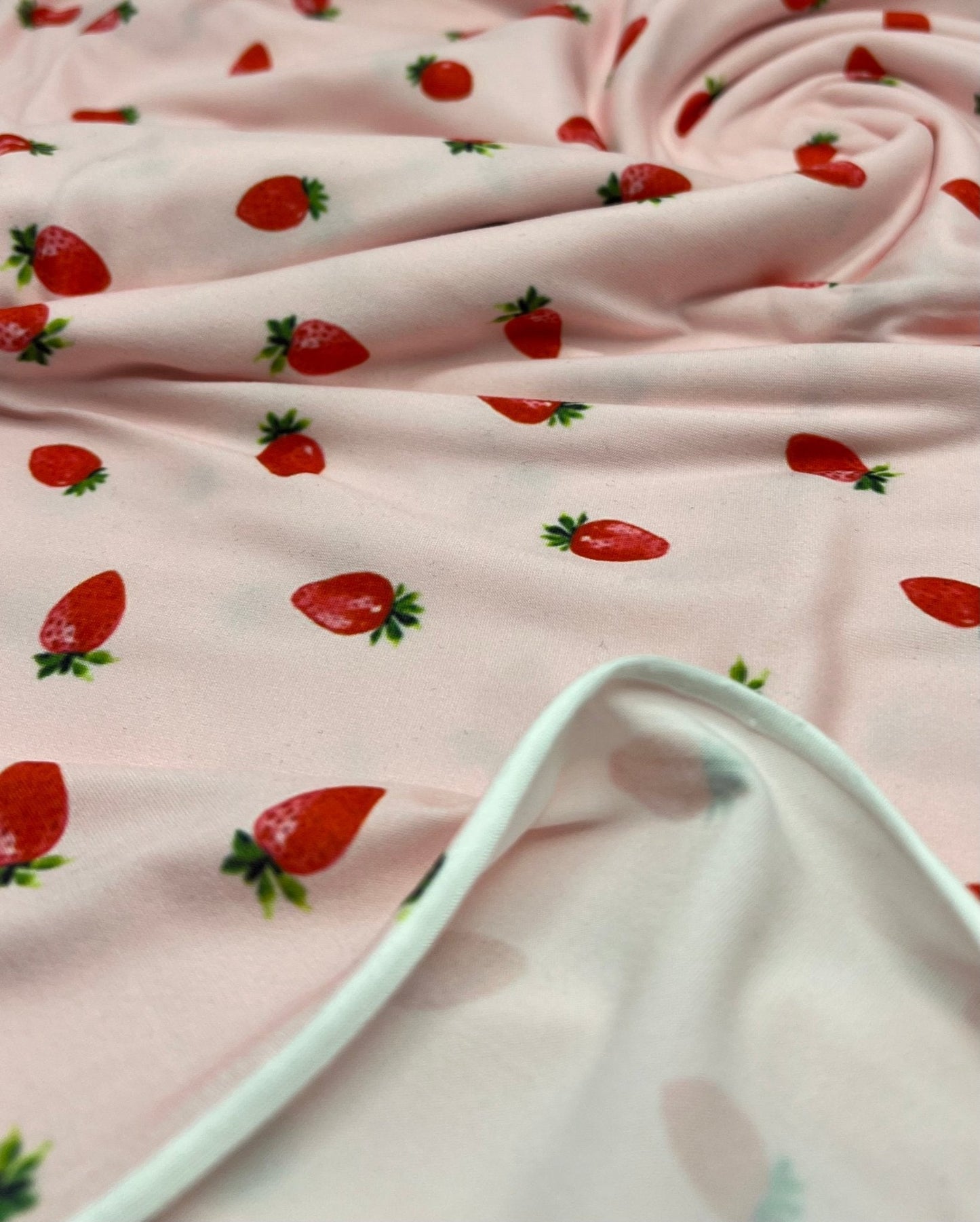 Pink Strawberrys Super Soft Print Spun Poly Stretch Fabric