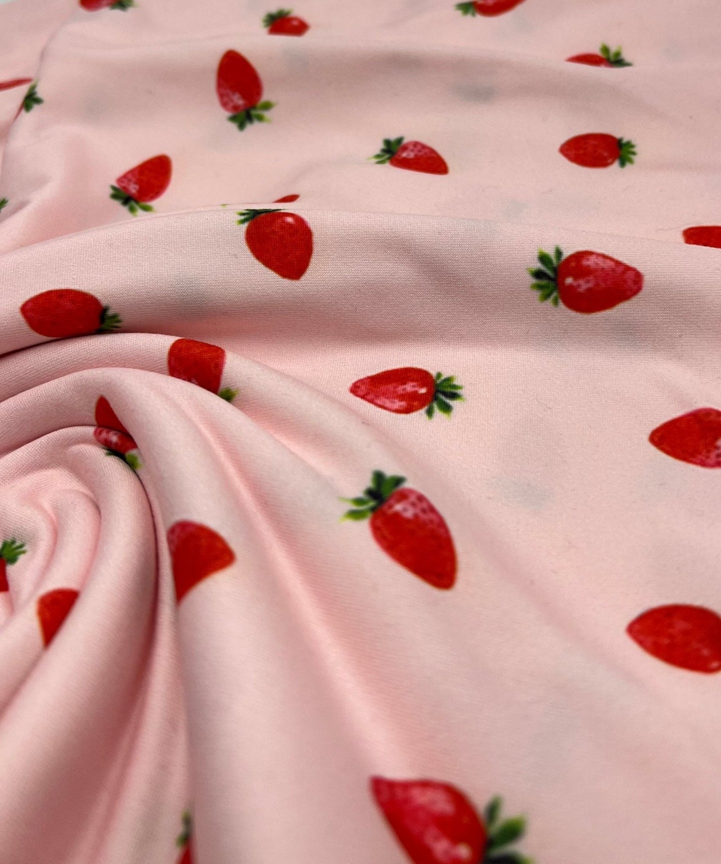 Pink Strawberrys Super Soft Print Spun Poly Stretch Fabric