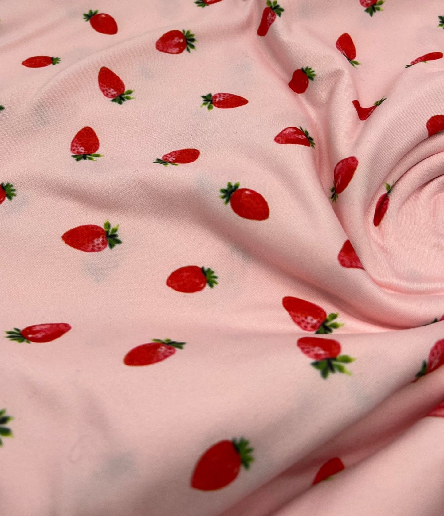 Pink Strawberrys Super Soft Print Spun Poly Stretch Fabric