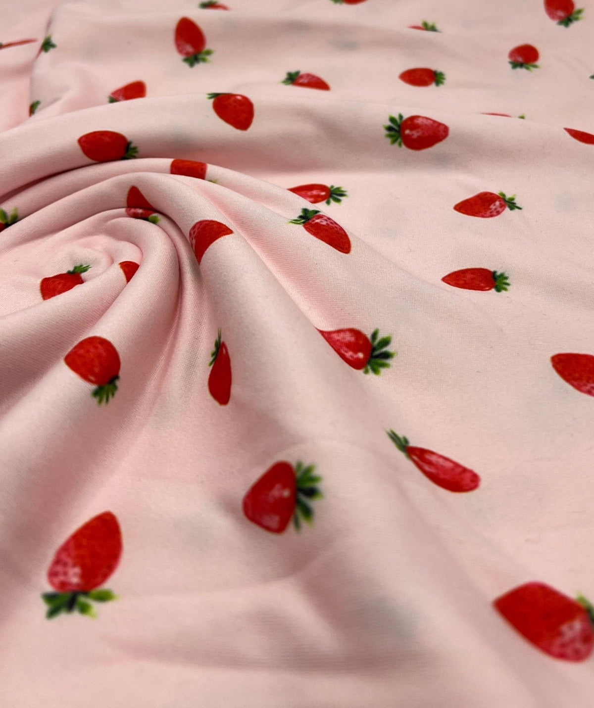 Pink Strawberrys Super Soft Print Spun Poly Stretch Fabric