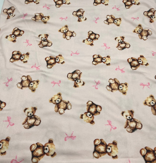 Pink Teddy Super Soft Print Spun Poly Stretch Fabric
