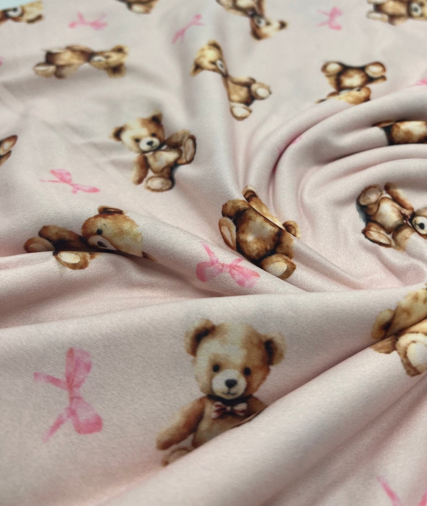 Pink Teddy Super Soft Print Spun Poly Stretch Fabric
