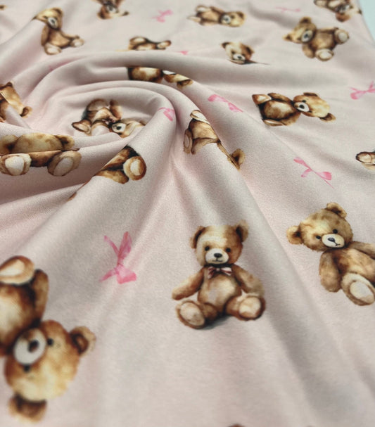 Pink Teddy Super Soft Print Spun Poly Stretch Fabric