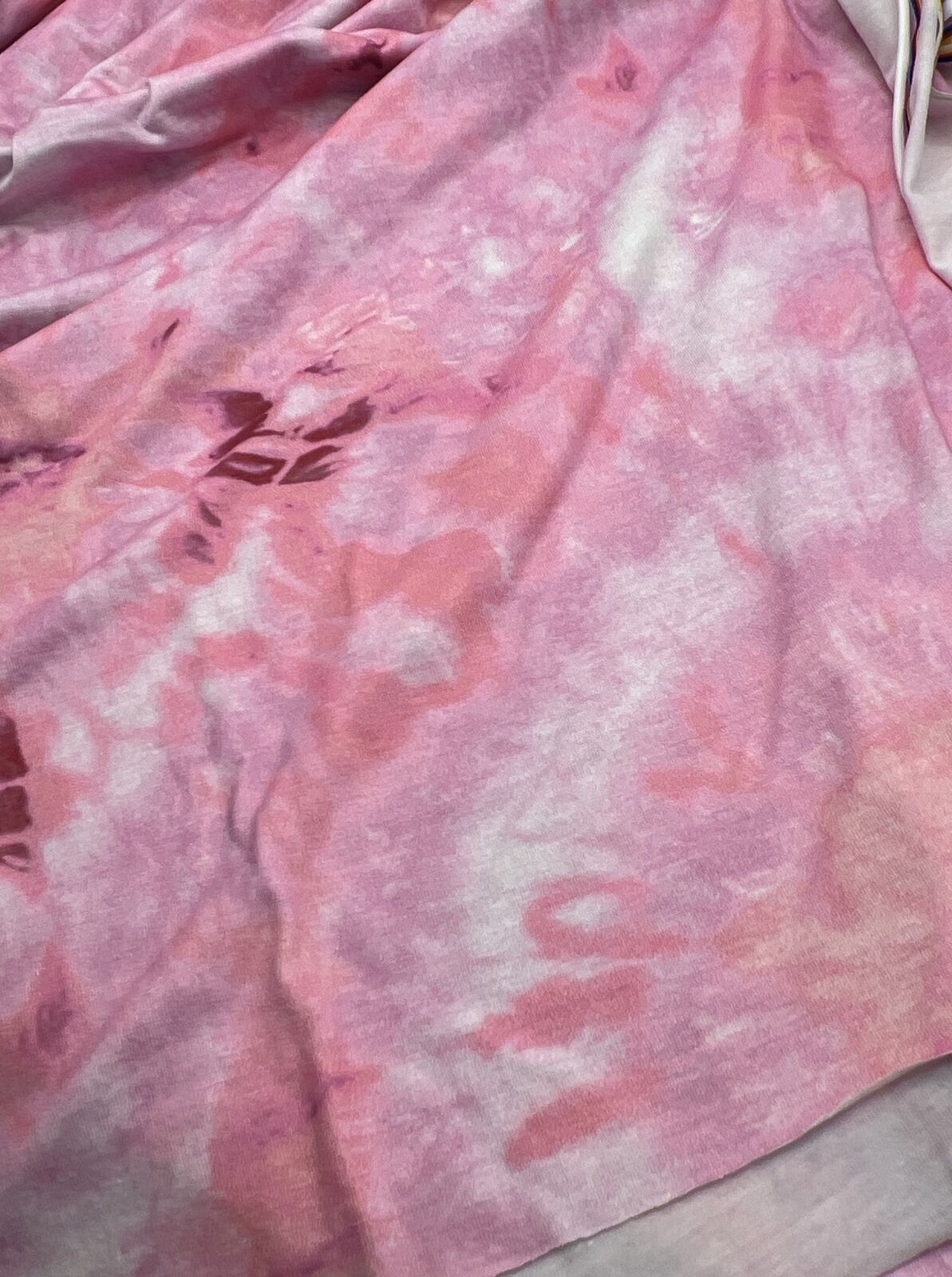 Pink Tie Dye Print Spun Poly Stretch Fabric