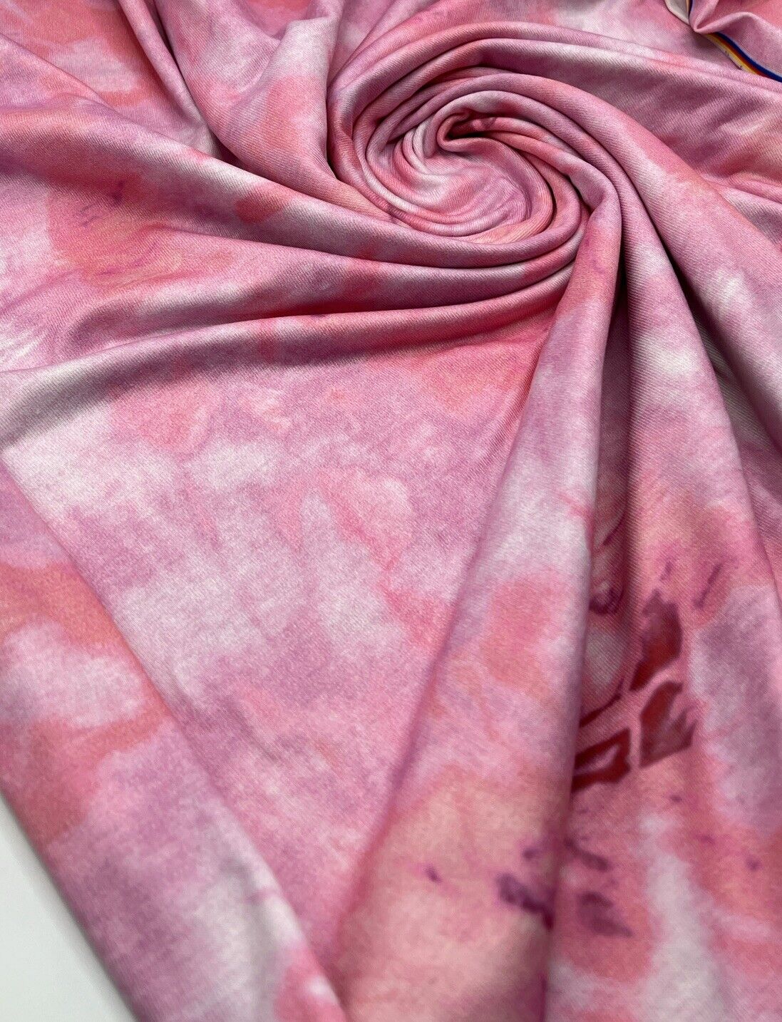 Pink Tie Dye Print Spun Poly Stretch Fabric