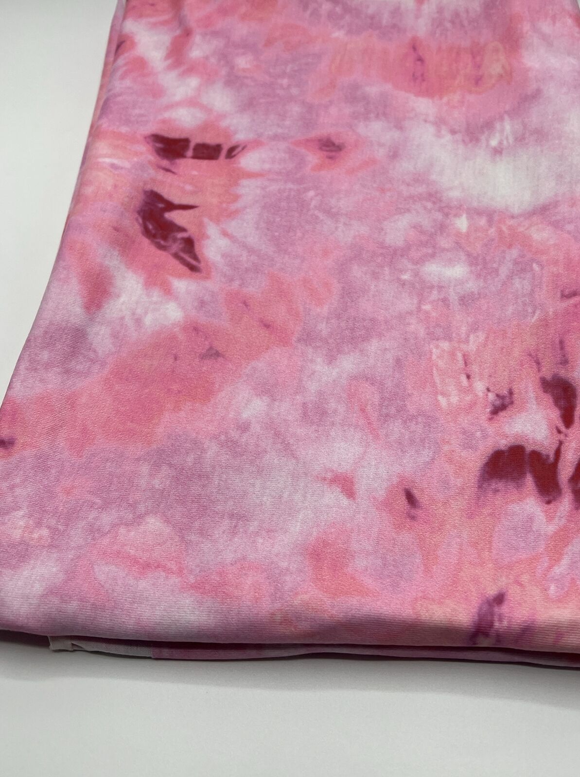 Pink Tie Dye Print Spun Poly Stretch Fabric