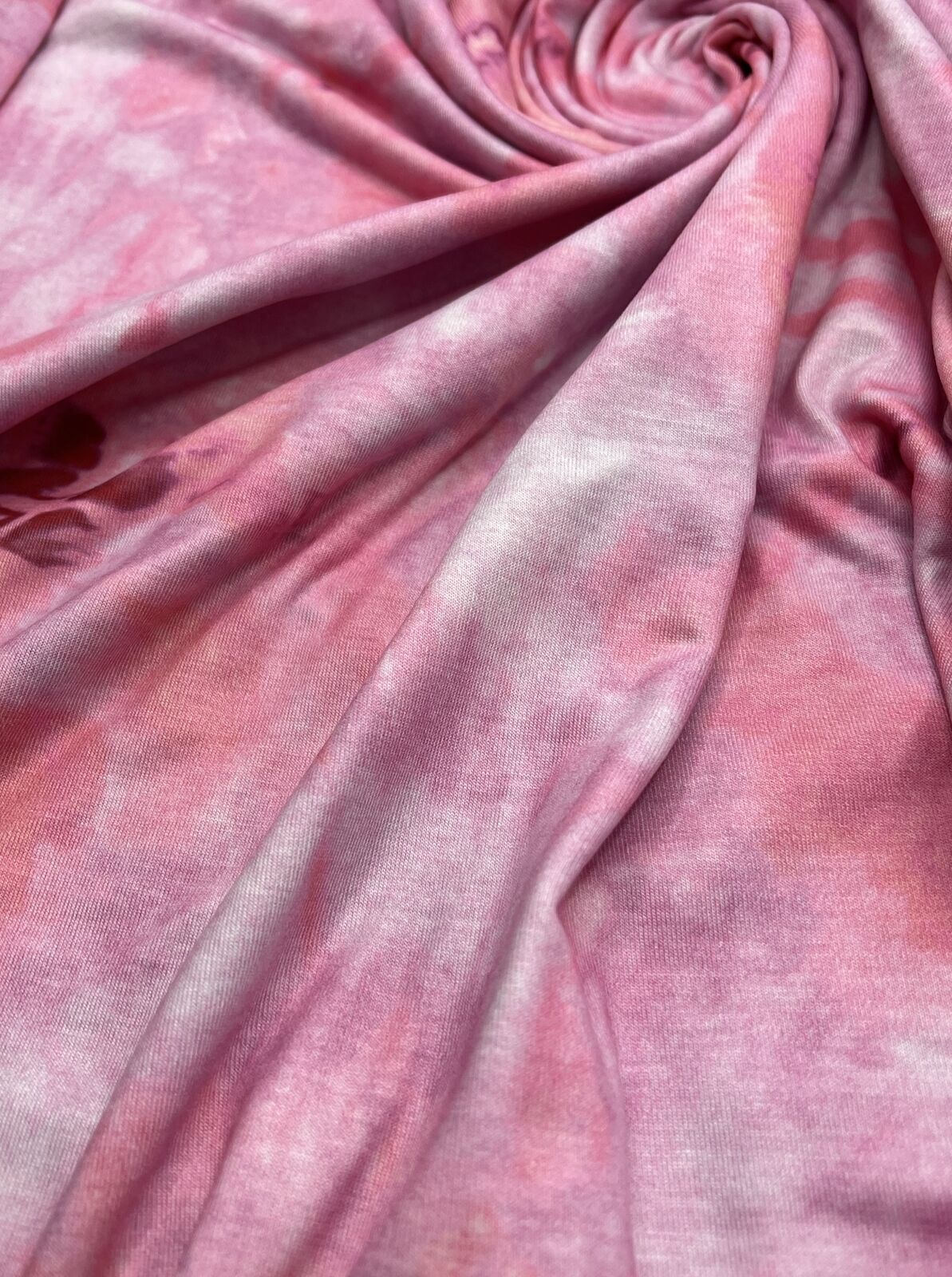 Pink Tie Dye Print Spun Poly Stretch Fabric