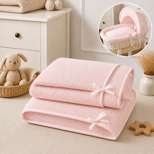 Pink Waffle Moses Basket Bedding Set (Basket Not Included!)