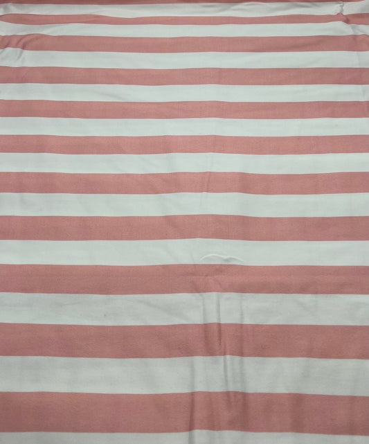 Pink White Stripe Super Soft Print Spun Poly Stretch Fabric