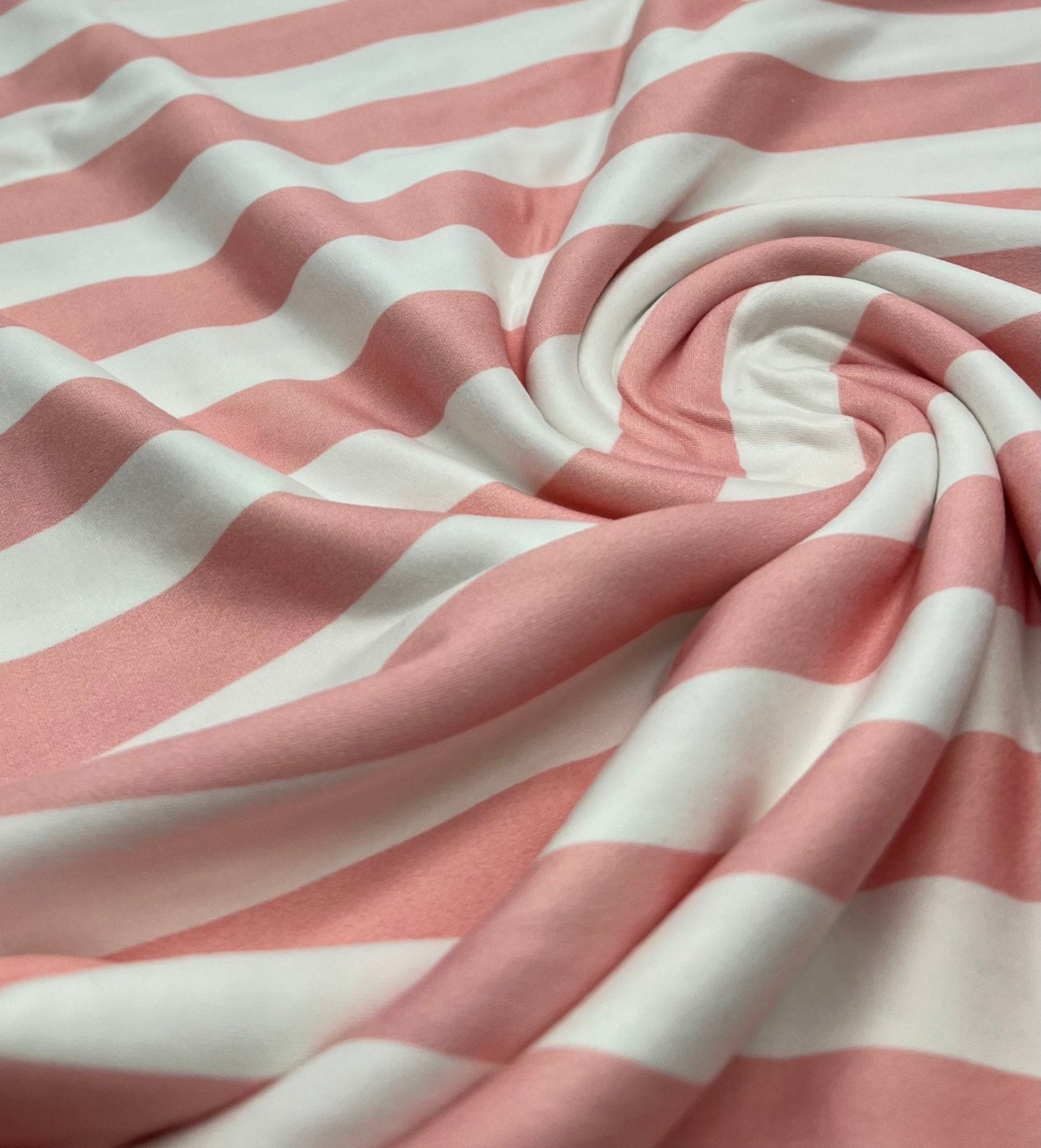 Pink White Stripe Super Soft Print Spun Poly Stretch Fabric