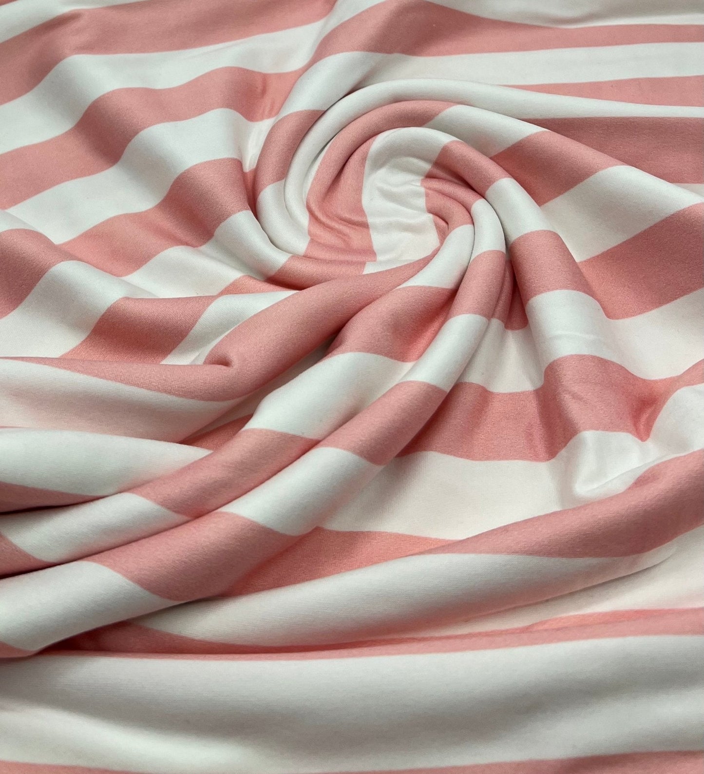 Pink White Stripe Super Soft Print Spun Poly Stretch Fabric