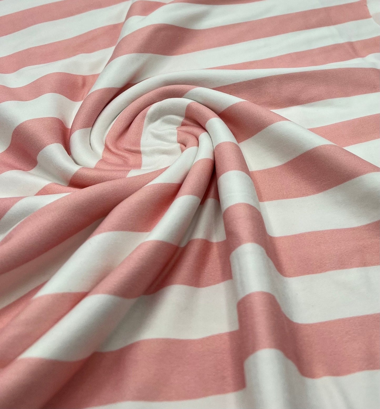 Pink White Stripe Super Soft Print Spun Poly Stretch Fabric