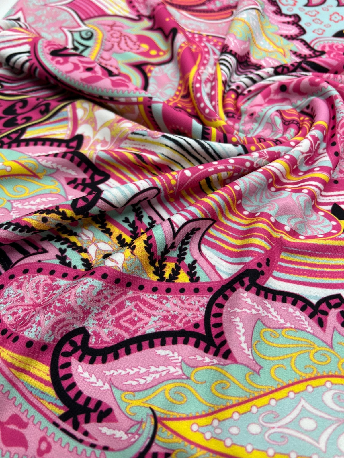 Pink Yellow Mix Print ITY Fabric 4 Way Stretch