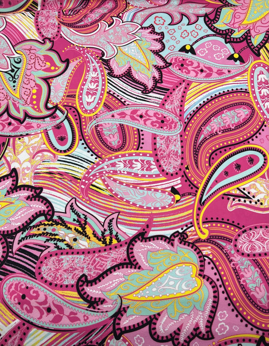 Pink Yellow Mix Print ITY Fabric 4 Way Stretch